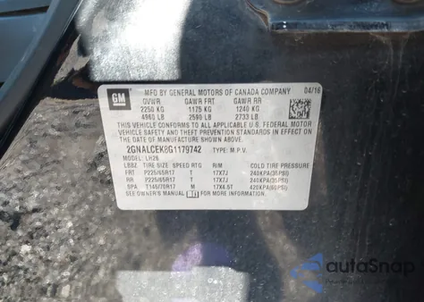 2016 Chevrolet Equinox Lt from USA, damaged, VIN 2GNALCEK8G1179742